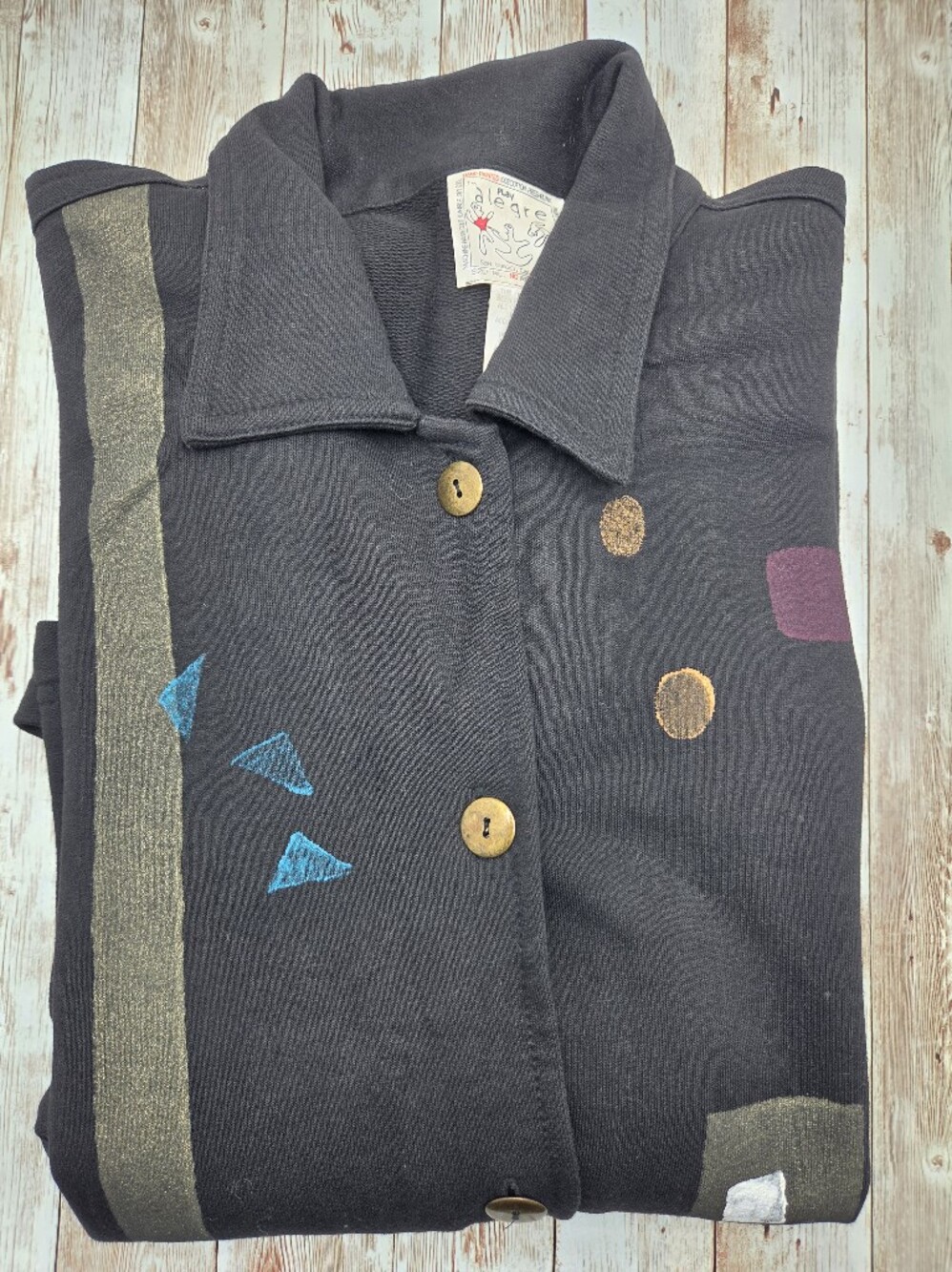 🎨 Vintage Play Alegre Hand Painted Cotton Jacket XL/ML | Black Art to Wear 🎨 - Picture 10 of 12